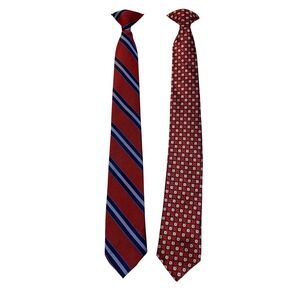 George Boys Clip‎ On Tie Set Red Striped Geometric Pattern Polyester